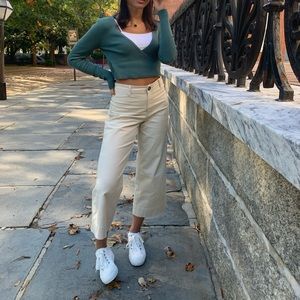 H&M light tan wide leg jeans cropped